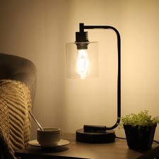 Industrial Table Lamps with USB A Ports, Dimmable Bedside Lamps for Bedrooms