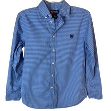 Chaps Kids Blue Plaid Button Down Shirt Long Sleeve Embroidered Logo Size L