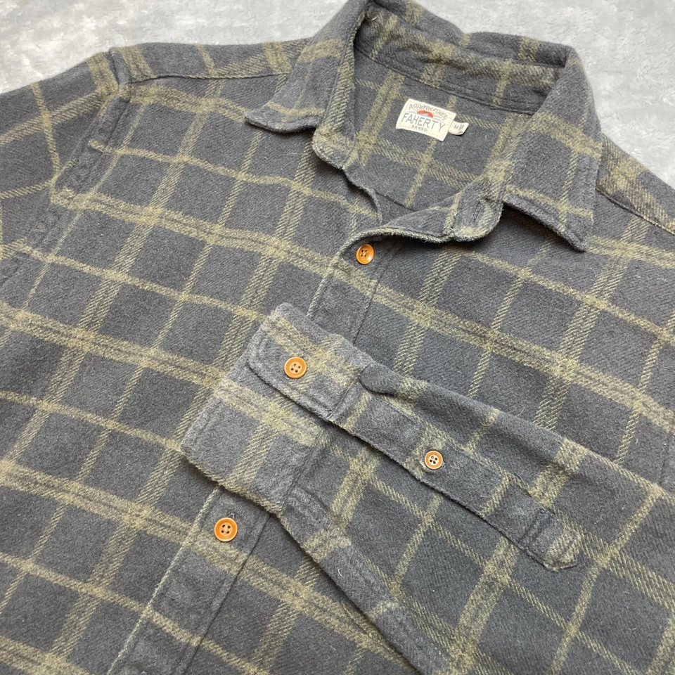 Camisa Faherty Franela Vista Mar para Hombres M Verde Cuadros Manga Larga Botón Leñador Foto 2 de 4