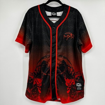 Let Us Rage MYR Grim Reaper Baseball Jersey Mens XL Black Red Scythe Graphic
