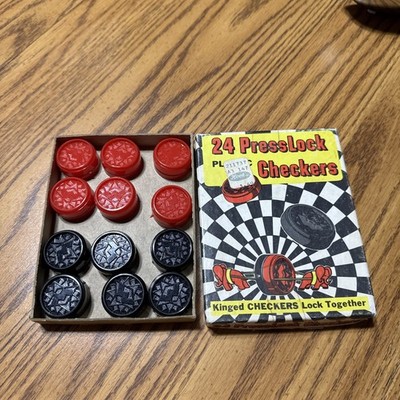 Press lock Plastic Checkers 24 Piece A Built Rite Toy Made In The USA