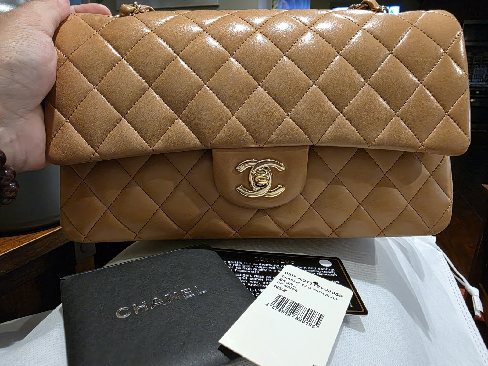 RARE Chanel Classic Medium Lambskin Double Flap Caramel Gold Hardware Authentic!