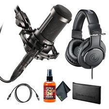 Audio-Technica AT2035 Cardioid Condenser Microphone, Studio Monitor Headphones