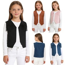 Girls Boys Cowboy Western Suede Vest Halloween Party Fringed Dressy Waistcoat