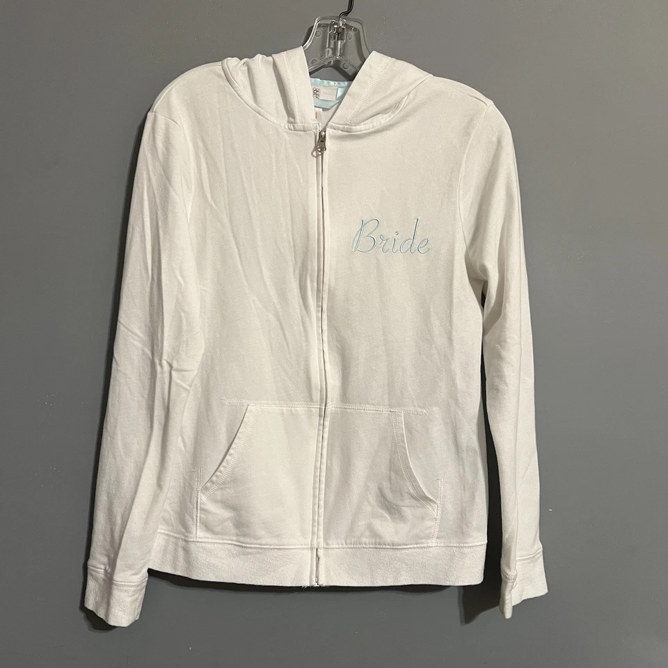 Gilligan & O'Malley BRIDE Hoodie Sweatshirt Blue Embroidery Full Zip Pocket - Image 2 of 4