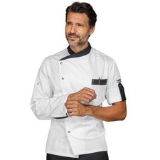 ISACCO Giacca Cuoco MANHATTAN Unisex in Poliestere Cotone (Bianco+nero)