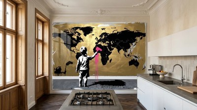 Sonderverkauf! Weltkarte Gold Edition Banksy Art Fine Art bis 180x100 cm Pop Art