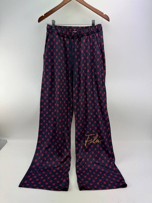FILA Womens Blue Red Monogram Logo Print Wide Leg Trousers Size S