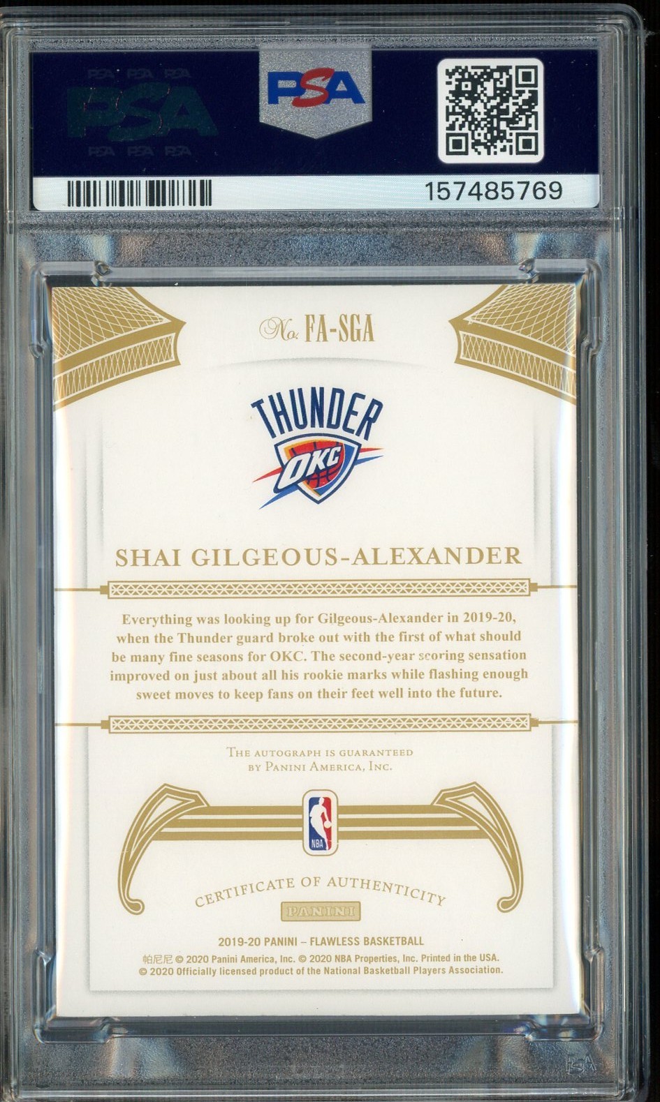 2019-20 Flawless Shai Gilgeous-Alexander Jersey # Match 2/25 PSA/DNA AUTO 10 view 2