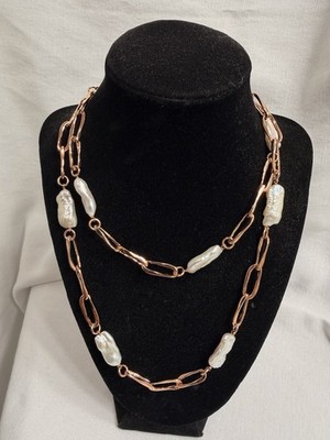 Honora Bronze Italy Liquid Baroque Pearl Necklace Rose Gold Tone 36 