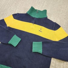 Polo Ralph Lauren Sweater Kids Medium 10-12 Heavy Cotton Quarter Zip Colorblock