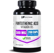 Pantothenic Acid Vitamin B5 500mg 200 Capsules High Quality Pure Form HealthFare