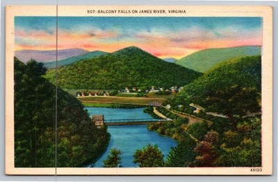 Vintage Linen Postcard Balcony Falls on James River Virginia Blue Ridge Mtns