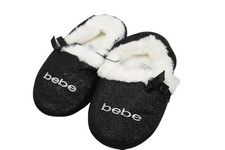 Bebe Girls Slippers Shoes Girls XL 11/12 Black Glitter Faux Fur Cozy House