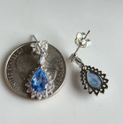 925 Sterling Silver 6x9.4mm Pear Aquamarine Sapphire 3/4'' Earrings Gemstone — photo 2