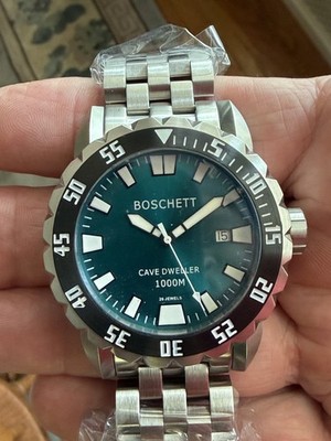 Boschett Cave Dweller; 44mm; Swiss Sellita SW-200 auto mov t; Teal dial; NEW