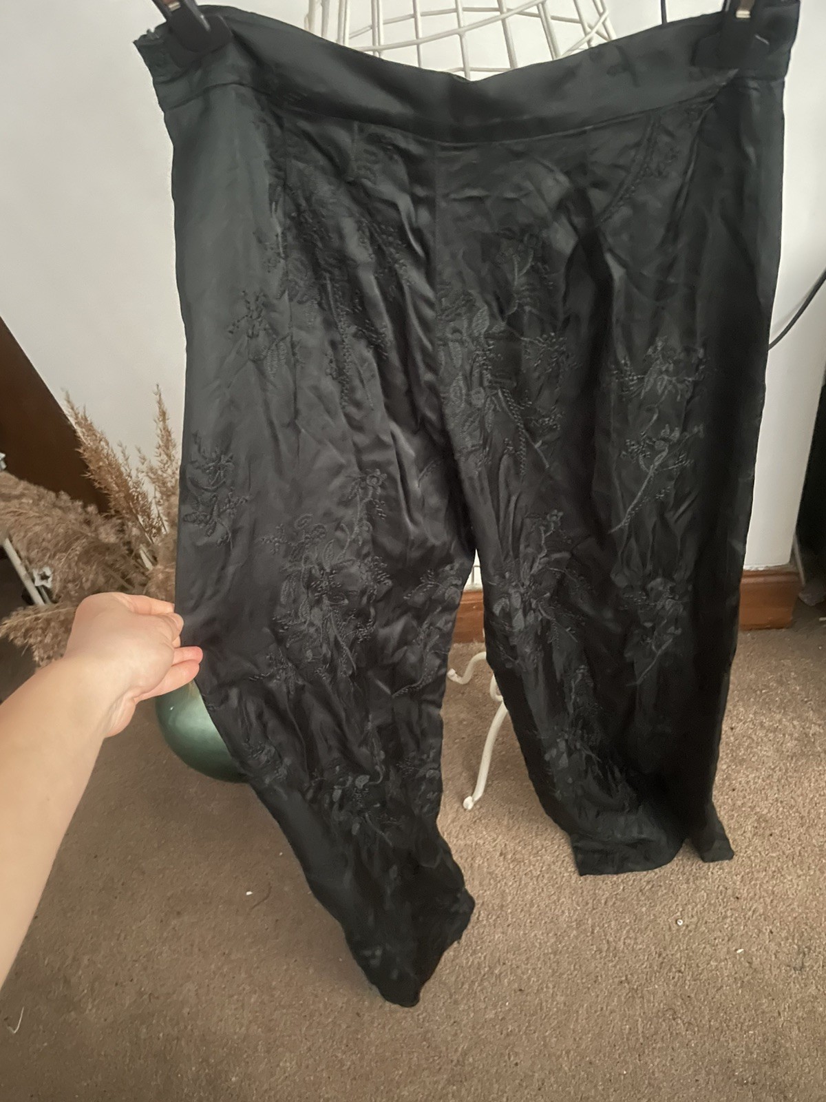 Zara Dark Green Co ord Set Embroidered Kimono S High Waist Trousers M RRP £149.9 image 9