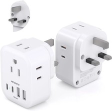 US to UK Plug Adapter 2 Pack, Type G Adapter for Travel with 4 Outlets