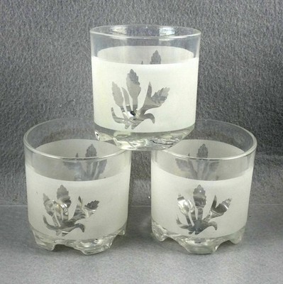 Vintage DeValbor Italian Whiskey  Glasses 8 oz MCM Frosted Barware Lot of 3