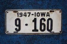 1947 IOWA License Plate # 9 - 160
