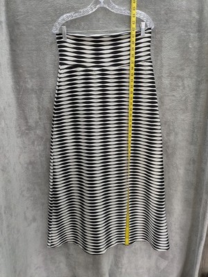 Women's Maxi Skirt Medium Waved Stripes Textured Stretch Casual Artsy Boho READ