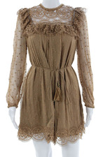 Zimmermann Women Mini Dress Brown Silk Cotton Long Sleeve High Neck Size 2