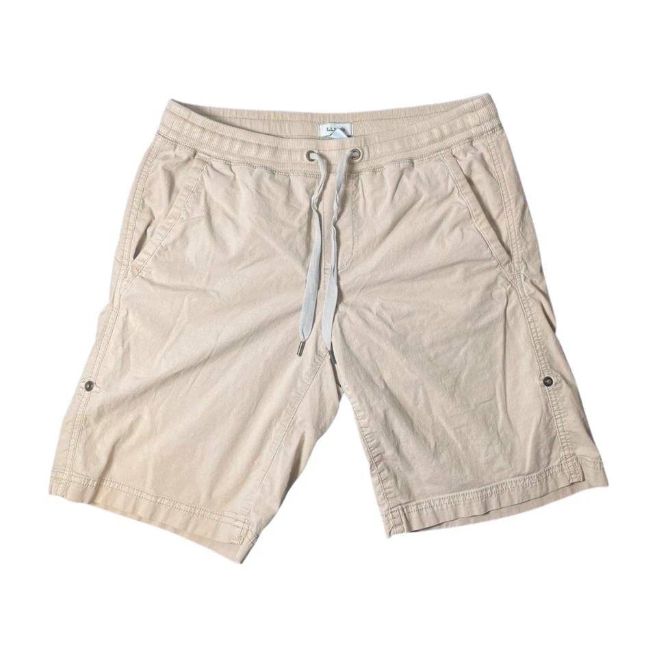Pantalones Cortos LL Bean Para Mujer Pequeños Caqui Beige Puño a Presión Elástico Pull-On Elastizados Pantalones Cortos Foto 3 de 4
