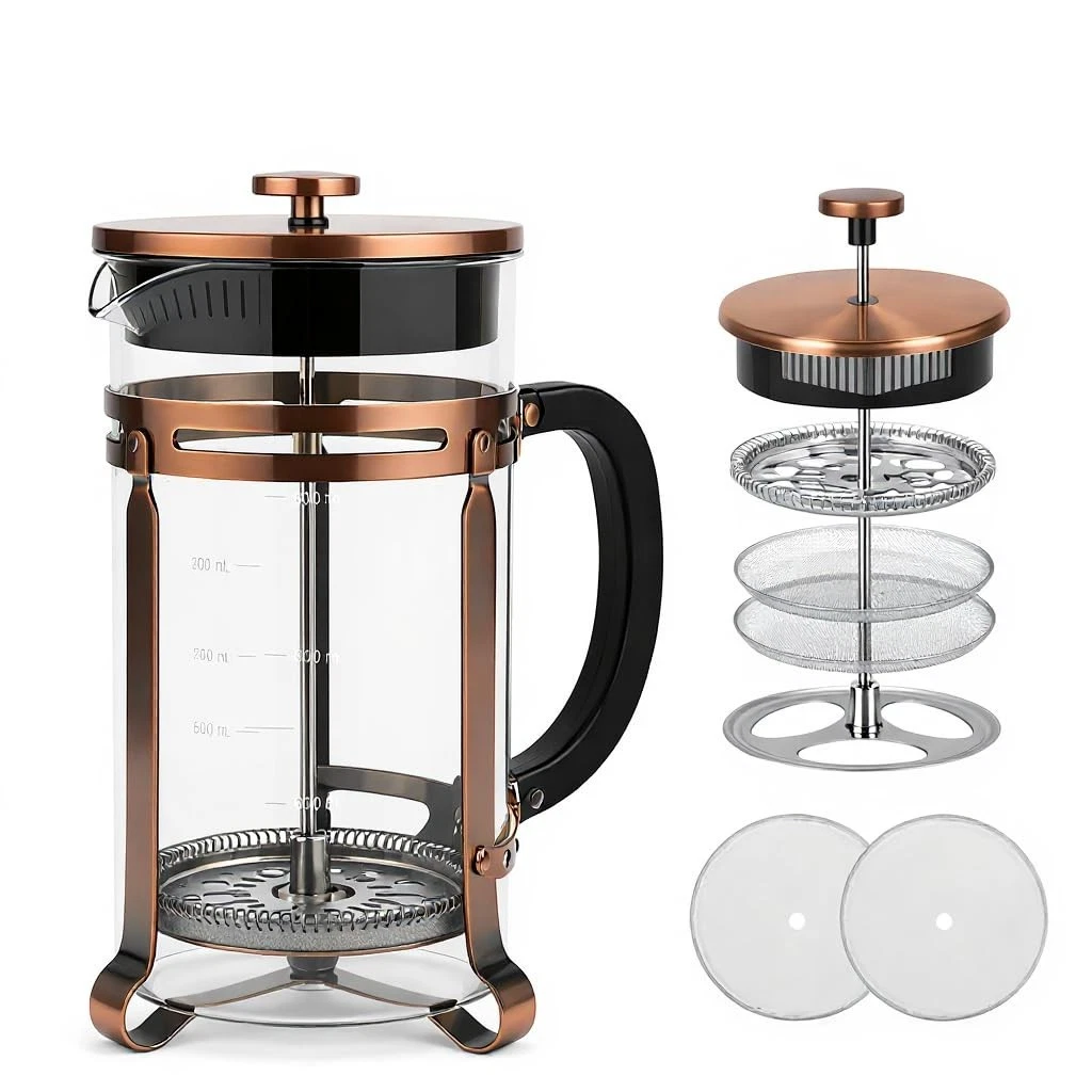Large Capacity French Press Coffee Maker 34 oz, Stainless Steel, Double Mesh Fil