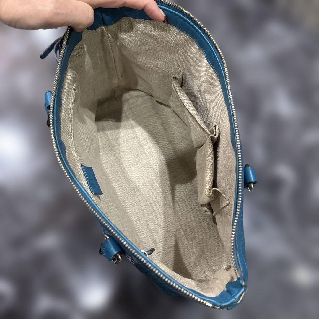 GUCCI 2Way Leather Handbag Small Blue GG Pattern Authentic Good Condition thumbnail 7