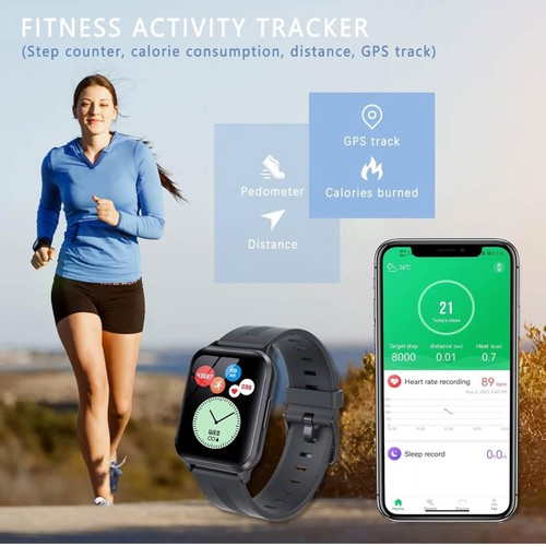 MicLee 1,69-calowy smartwatch fitness tracker z pulsometrem wodoodporny fitness - Zdjęcie 2 z 8