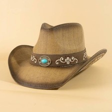Western Concho Flower Embroidered Cowboy Hat Khaki