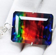 Natural 65.30 Ct Ammolite Silver Pendant Certified Doublet Organic Gemstone