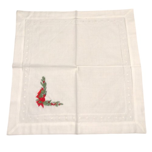 Vintage Set Of Linen Napkins Placemats & Table Runner Holly Berry Embroidered - Picture 8 of 24