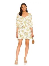 Faithfull The Brand Yellow Floral Cottagecore Fairycore Mini Dress Size 4
