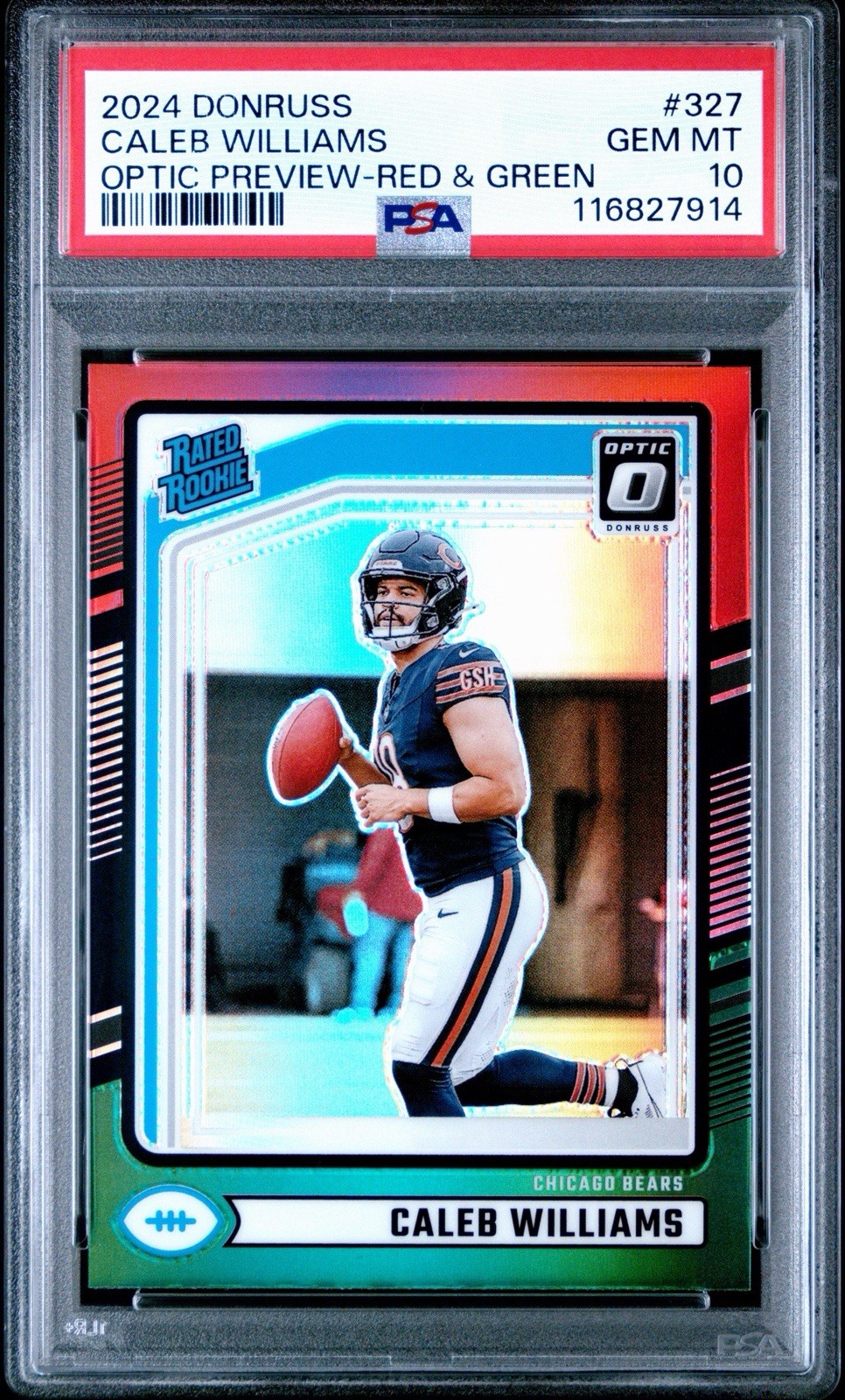2024 Optic Preview Caleb Williams Red & Green Prizm PSA 10 GEM MINT Rookie RC SP