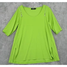 Sympli Blouse Woomen 10 Lime Green Tunic Zipper Detail Stretch Knit Canada Boxy