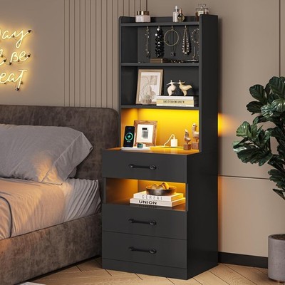 51.8''H Tall Nightstand, Large Night Stand with Bookshelf and