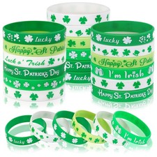 42pcs St. Patrick's Day Silicone Bracelets, Green Shamrock Rubber Wristbands ...