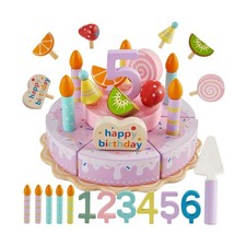 HERSITY Wooden Birthday Cake Toy Play Food Sets, Pretend Baking Kit... Fast Ship