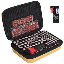 Battery Organizer Storage Case with Tester for AA AAA Button Battery gold