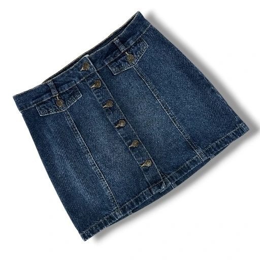 So Denim Mini Skirt Womens 7/28W Blue Jean Button Front Recy
