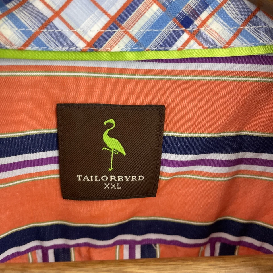 Tailorbyrd Shirt Mens 2XL XXL Orange & Blue Striped Long Sleeve Button Flip Cuff - Image 3 of 4