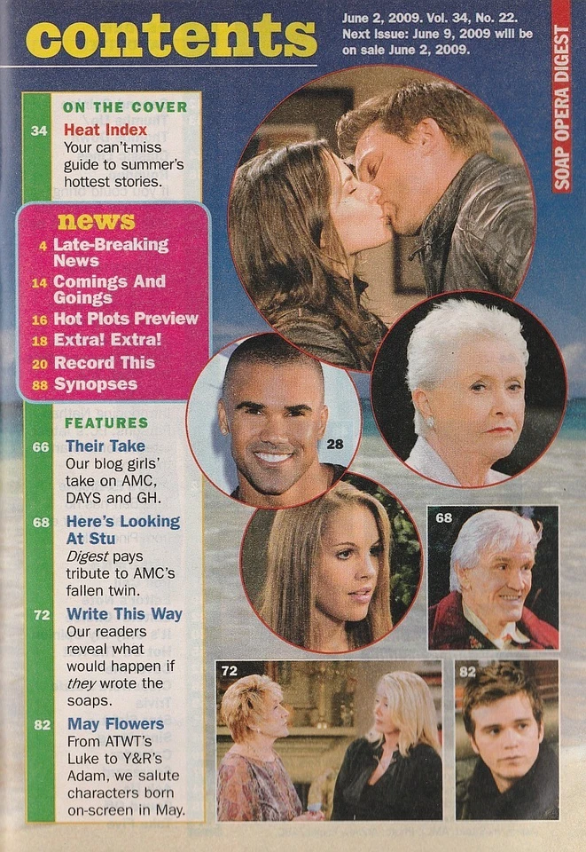 Soap Opera Digest June 2, 2009 NATHAN PARSONS-DAVID CANARY-ROBERT NEWMAN-BRANSON - Image 2 of 4