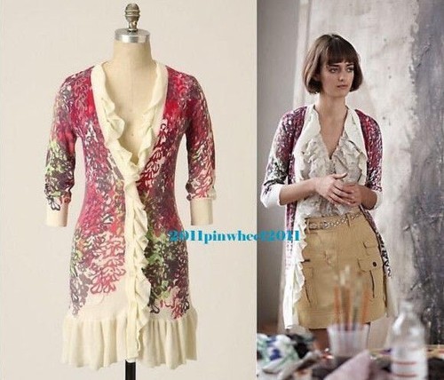 New! S Anthropologie Floral "Bougainvillea Cardigan" Sweater 5*