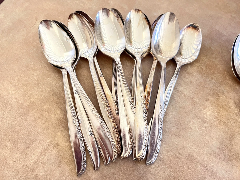 55 Pcs Oneida LTD WM.A. Rogers BRITTANY ROSE Silverplate Silverware Flatware Set - Image 3 of 4