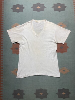 Vintage 1960s 70s fruit of the loom v neck t shirt blank white  