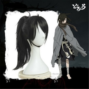 Anime Dororo Hyakkimaru Cosplay Wig Women Men Black Ponytail Clip