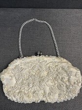 Vintage Small White Clutch Coin Purse With Beads And Sequins Mint Condition