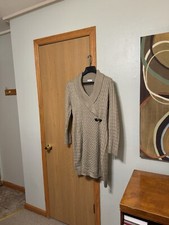 Calvin Klein XL Tan Cable-Knit Long Sleeve Knee-Length Mockneck Sweater Dress