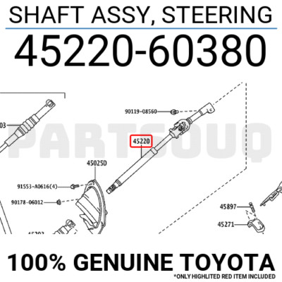 4522060380 Genuine Toyota SHAFT ASSY, STEERING 45220-60380 | eBay